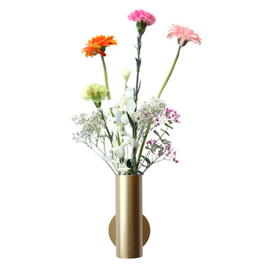 北欧风简约插花筒墙面墙上花器花瓶金色创意装饰花架金属艺术壁饰