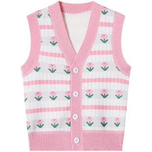 女童针织背心外穿洋气中大童秋装坎肩新款儿童毛衣马甲时髦加绒潮