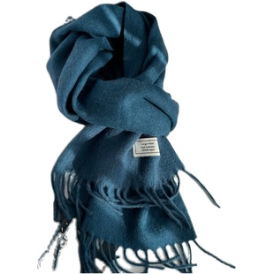 蓝色100%纯羊毛情侣款围巾女冬季纯色百搭保暖高档克莱因蓝围脖男