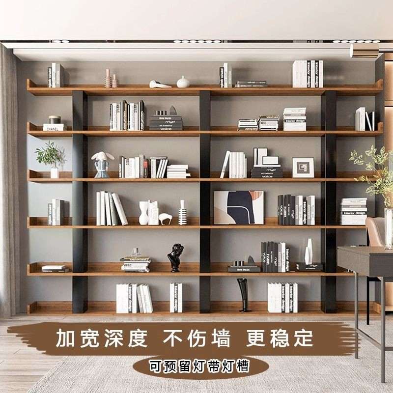 实木简约铁艺书架落地展示架客厅书柜靠墙整墙多层现代收纳置物架