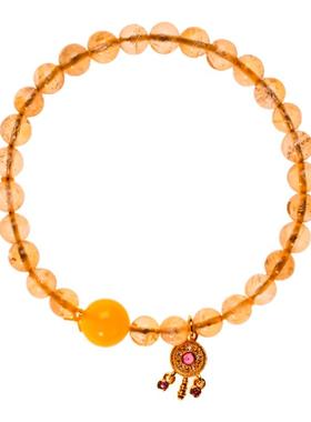 七宝缘天然黄水晶蜜蜡招财手链