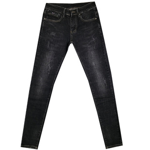 潮男秋冬新韩修身黑黄猫须小脚牛仔裤男长 社会精神小伙快手网红