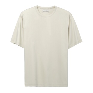 KUYIOU夏/重磅桑蚕丝 新疆棉莫代尔混纺丝光板基础圆领短袖T恤男