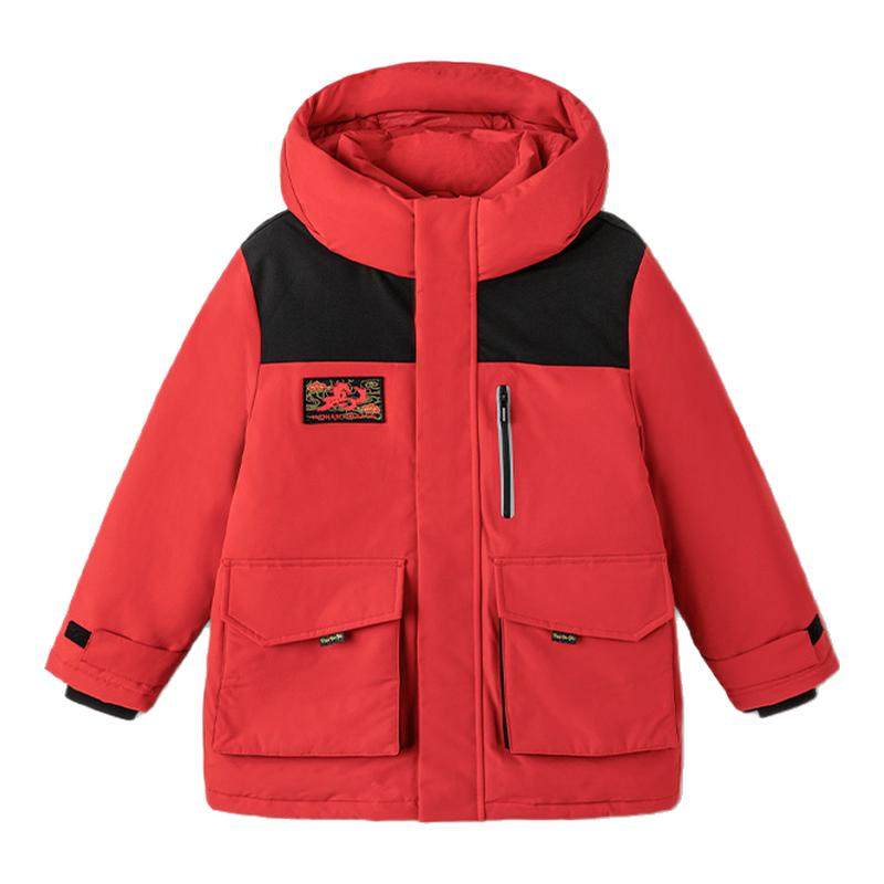 巴拉巴拉儿童羽绒服男童红色拜年服中大童连帽外套冬季新款童装厚