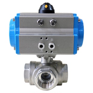 Q614/5F气动三通球阀,304/316不锈钢丝口,内螺纹L/T型丝扣换向阀