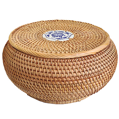 带盖越南藤编收纳筐水果篮收纳盒