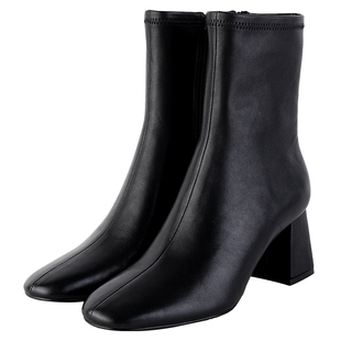 IORE理想矿石设计师原创 显瘦显腿长包裹感弹力羊皮粗跟高跟短靴