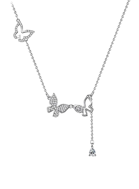 流苏蝴蝶纯银项链女轻奢足银小众锁骨链高级感生日礼物送闺蜜女友