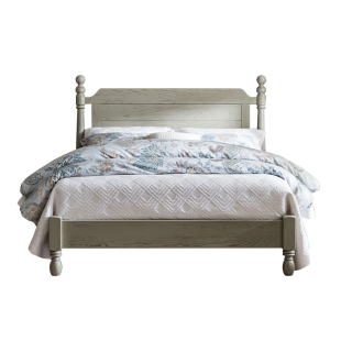 现代简约灰色实木床欧式双人床美式全实木原木田园公主床白蜡木