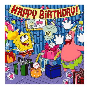 生日快乐海绵宝宝数字油画手工DIY填充填色打发时间儿童画板涂色