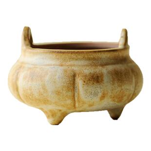 里作 日式粗陶窑变手工南瓜香炉禅艺李朝白家用三足香插室内香薰