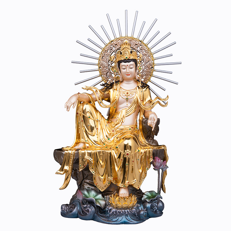贴金观世音菩萨佛像摆件自在观音