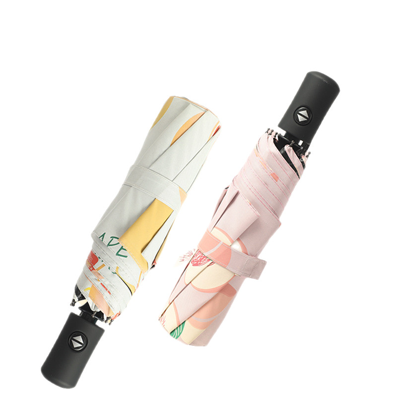 雨伞女黑胶防晒防紫外线西柚桃子水果遮阳伞三折全自动折叠晴