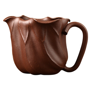 高端宜兴紫砂杯公道杯名家李建军全手工老紫泥分茶器刻绘莲叶公杯