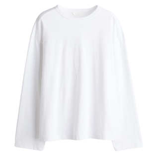 HM女装T恤春季大廓形印花落肩棉质长袖上衣打底衫1243660