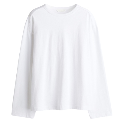 HM女装T恤春季大廓形印花落肩棉质长袖上衣打底衫1243660