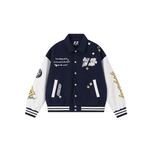 FORNINES美式棒球服男款秋冬撞色拼接复古夹克休闲情侣翻领外套女