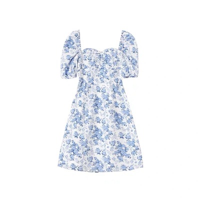 又奶又纯连衣裙碎花泡泡袖田园风