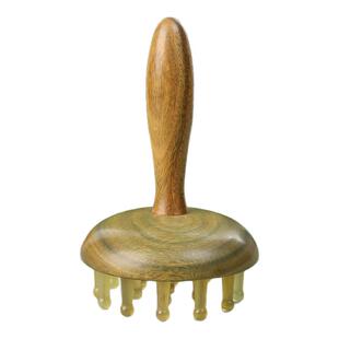 天然绿檀木羊角经络梳子头部按摩梳头皮疏通圆盘指环头疗全身通用