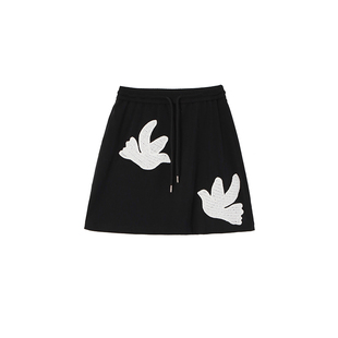 有耳uare原创设计 雀跃心情 飞鸟编织绣花A字混天丝针织半身裙