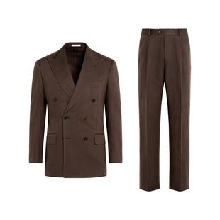 SUITSUPPLY秋季中棕色棉亚麻混纺套装身型男士西装