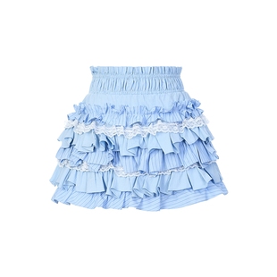 lefame拉飞姆2026春季淡蓝层层荷叶边压褶蛋糕裙