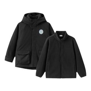 巴拉巴拉男童羽绒服大童三合一外套儿童黑色夹克2025冬装新款童装