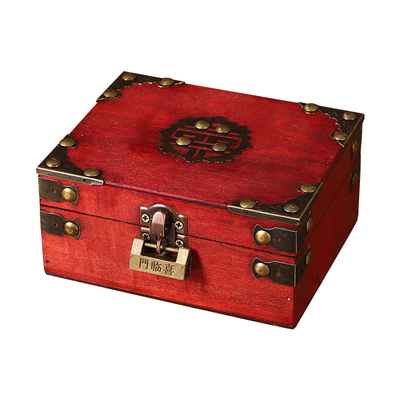 复古做旧多色木盒子带锁包装盒