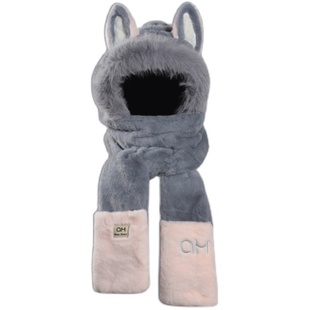 可爱火狐狸耳朵毛绒帽子围巾手套一体女冬季加厚保暖帽防寒雷锋帽