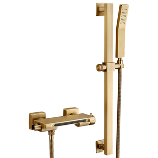 法式复古黄铜手持简易淋浴花洒套装仿古铜中古风浴缸大瀑布水龙头