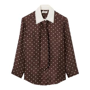 季末7折SANDRO2025秋冬新款女装优雅桑蚕丝可拆卸领带印花衬衫