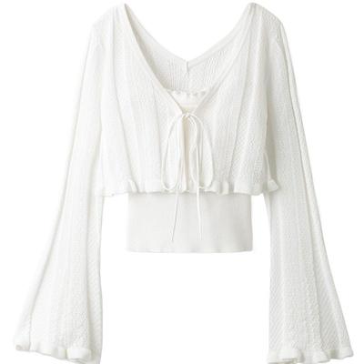 SNIDEL吊带喇叭袖系带开衫两件套