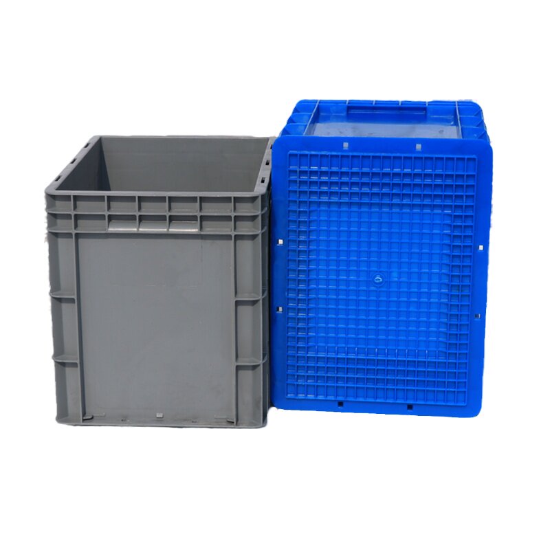 灰色物流箱子40*30*34加厚塑料框带盖蓝色周转箱长方形胶框大号箱