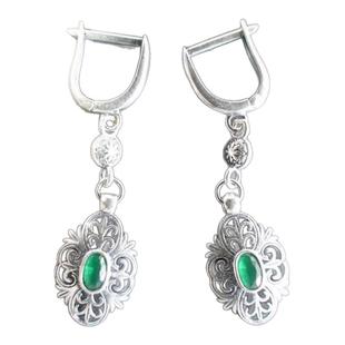 土耳其古董雕镂卷草纹礼物套装通体925银祖母绿色幸运色红宝吊坠