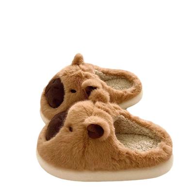 卡皮巴拉毛毛包头半拖鞋女秋冬外穿2025新款室内家居厚底毛绒棉拖