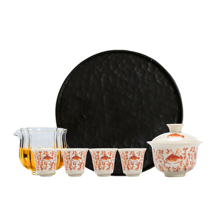 苏打釉半彩桂鱼茶具套装陶瓷家用盖碗茶盘茶杯功夫茶具干泡套组