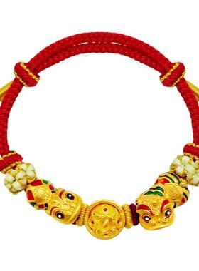 醒狮聚宝盆编织红绳手链女款轻奢