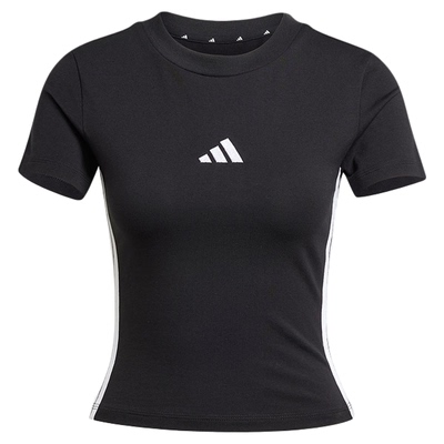 adidas阿迪达斯短款修身运动休闲圆领上衣三条纹女短袖T恤 JC8325
