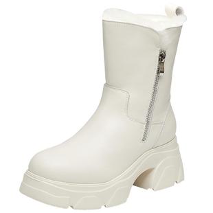 思加图新款奶油鞋加绒保暖雪地靴厚底增高短靴女M6817DZ4