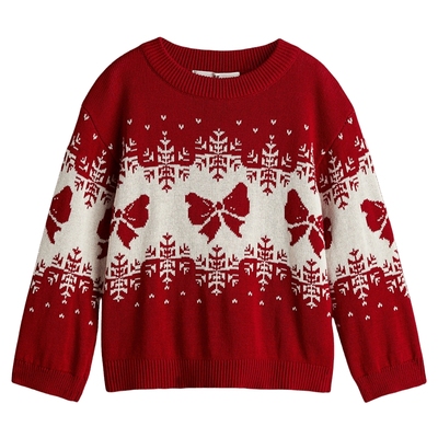 HM童装儿童女童毛衣2025冬季新款圣诞红色提花针织套衫1308498