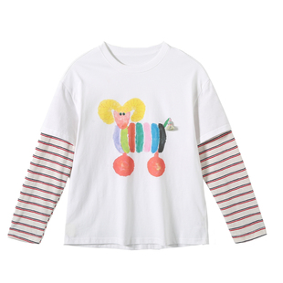 女童独特超好看上衣2026新款儿童假两件春秋款女大童韩系长袖T恤t