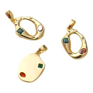 18K包金微镶锆石白贝母项坠材料手工diy项链小挂件白金色吊饰配件