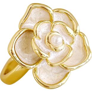 山茶花开口戒指女2025新款小众设计感高级食指戒夸张个性自律指环