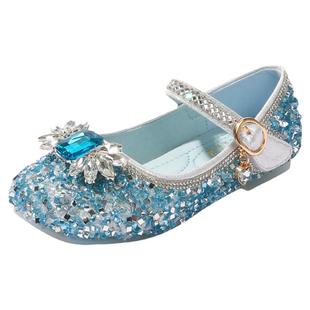 女童公主鞋水晶鞋爱莎水钻单鞋女宝小皮鞋爱沙鞋子儿童魔术贴鞋子