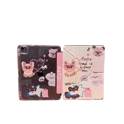 卡通涂鸦适用iPad保护套带笔槽ipadAir7平板套Y型+三折10代11代亚克力7/8/9代10.2寸防弯mini7/6可爱风格air1