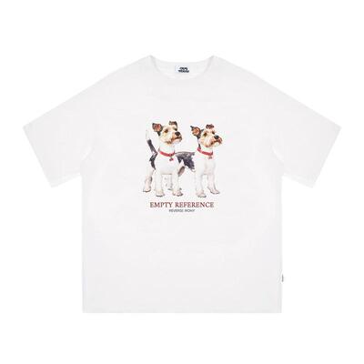 EMPTY REFERENCE美式复古手绘字母雪纳瑞印花短袖T恤