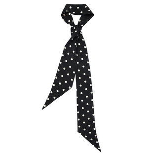Glee rainbow 黑色白波点真丝双绉百搭造型斜角丝巾