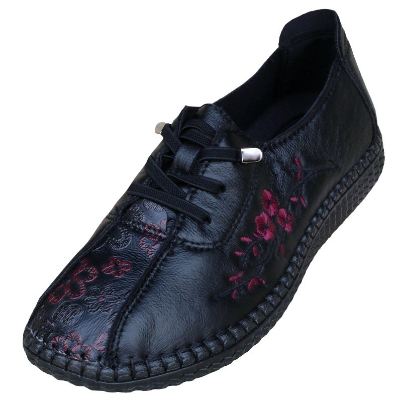 老北京布鞋女春秋季中老年软底软面牛筋底妈妈鞋加宽透气舒适绣花