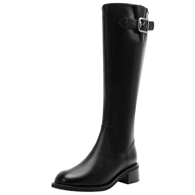 哈森不过膝高筒靴女冬季新款牛皮革加绒长靴骑士靴HA247189