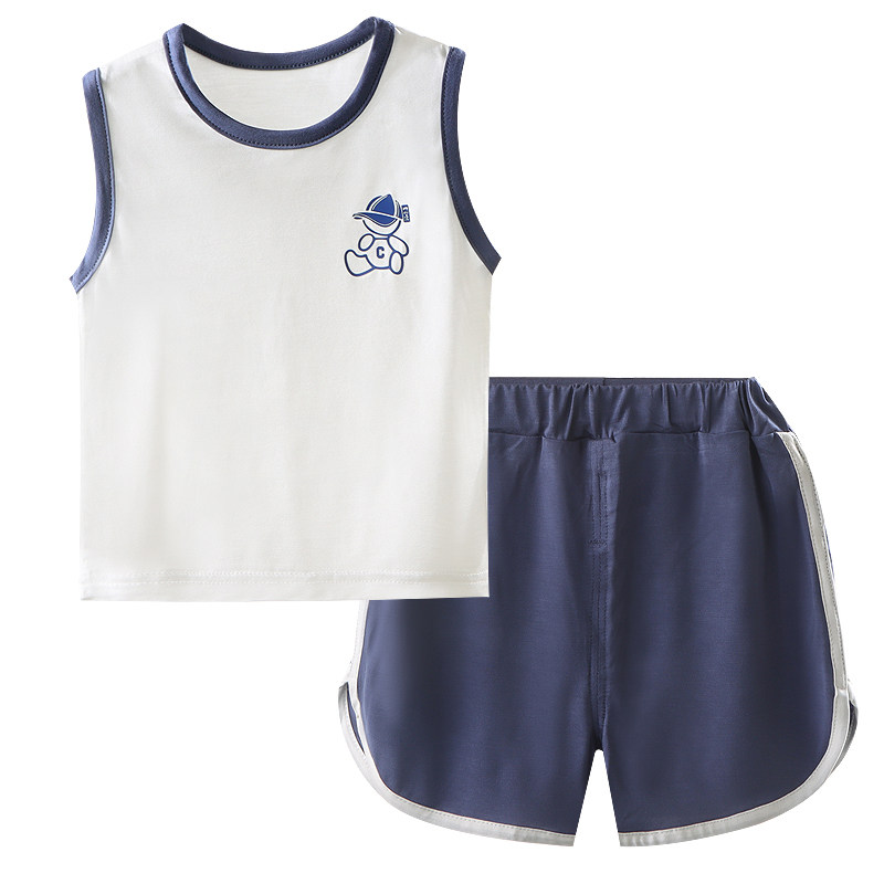 妙童岛婴儿背心短裤套装夏季薄款外穿夏装无袖男女儿童两件套衣服